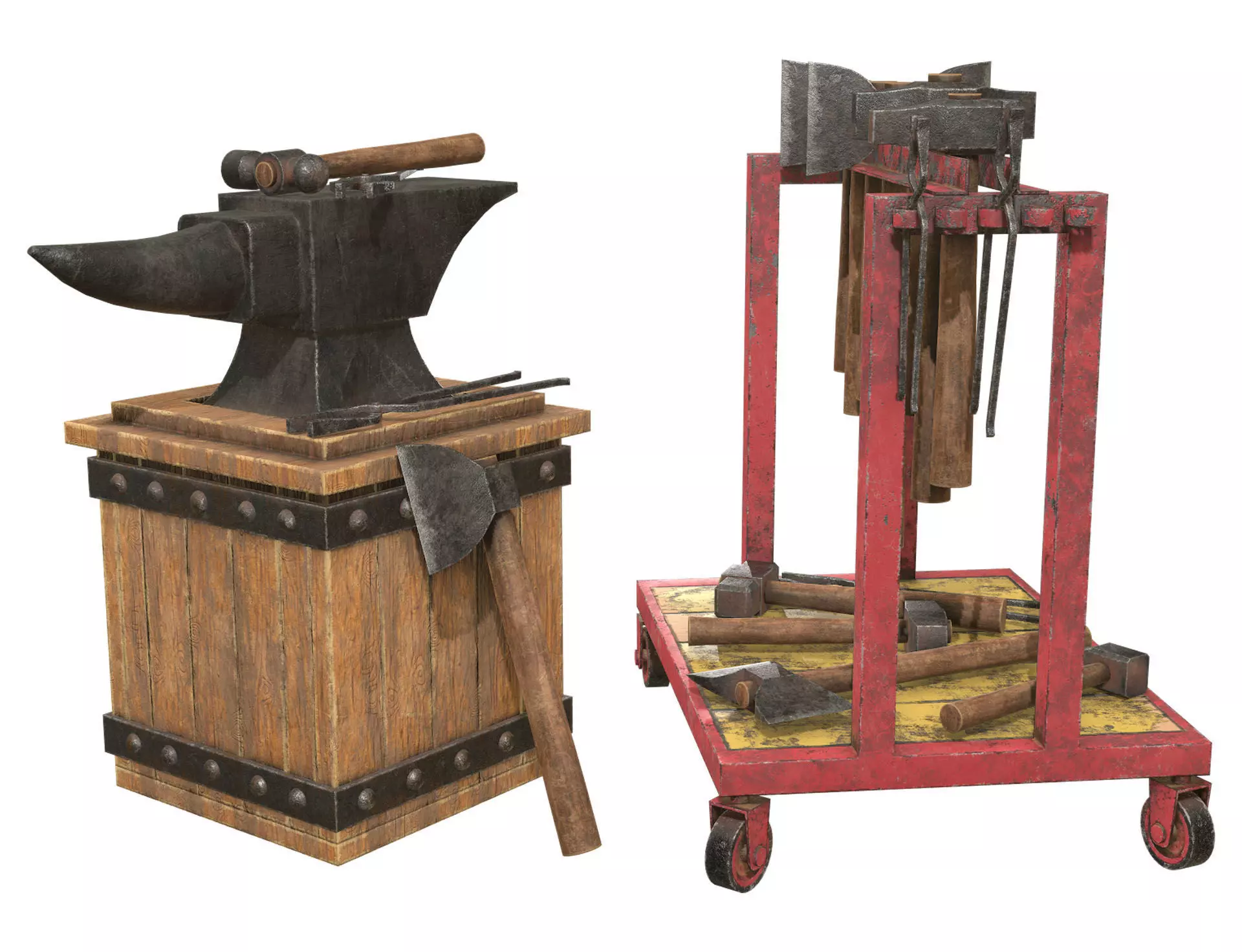 Anvil with Ironwork Tools and Rack 1 Low-poly 3D model