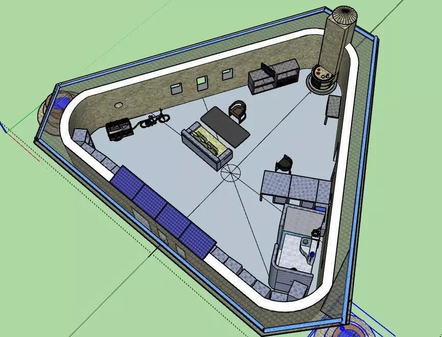 Off-Grid Hut with Gravity Water Tier Greenhouse 3D model_0