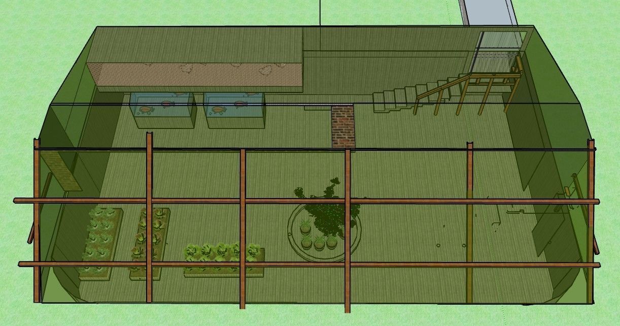 Off-Grid Hut with Gravity Water Tier Greenhouse 3D model_1