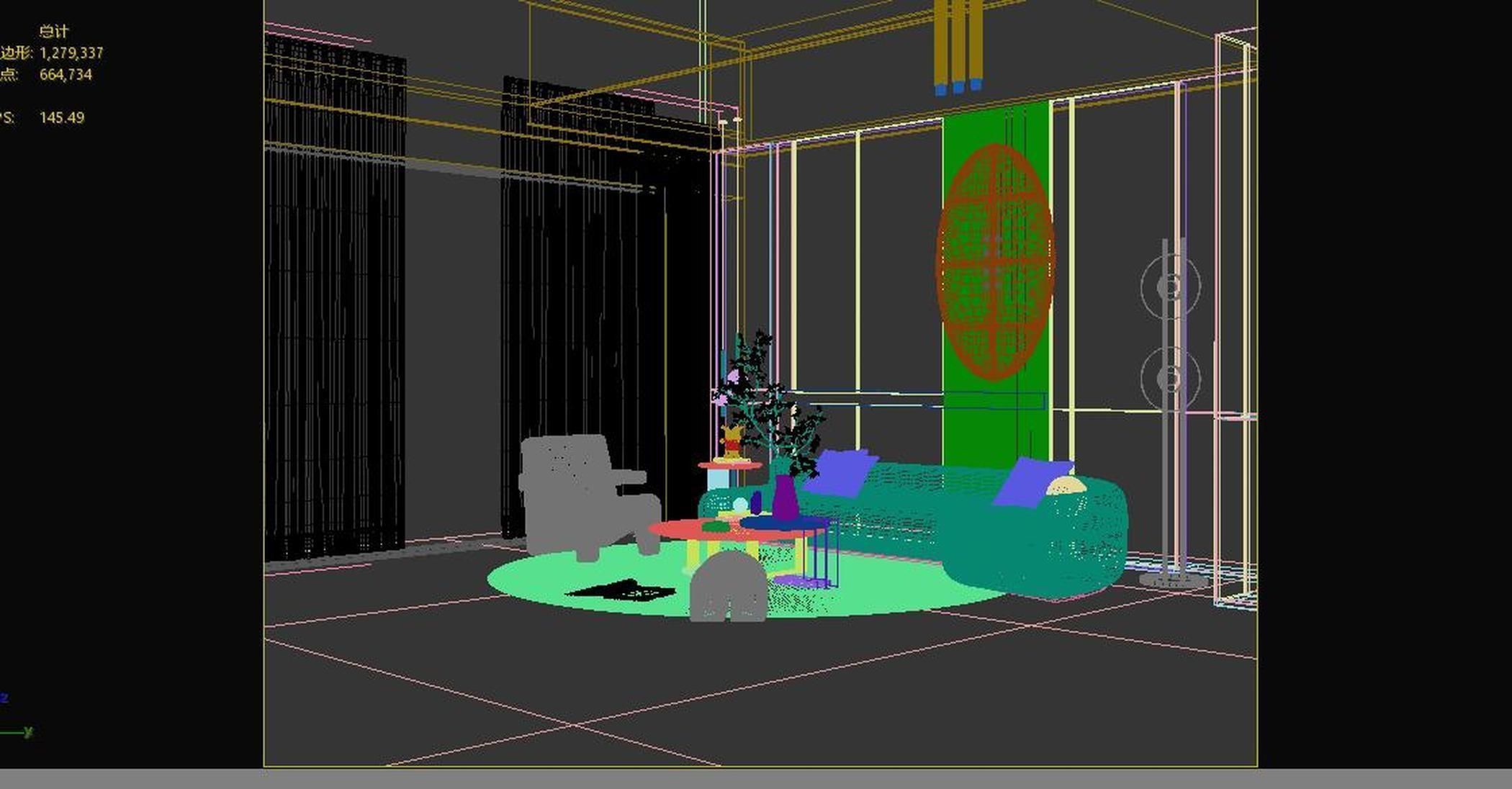 sofa living combination room table 3D model_6