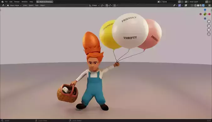 Peter Wheat Comic Inspired 3D Model with Basket and Balloons