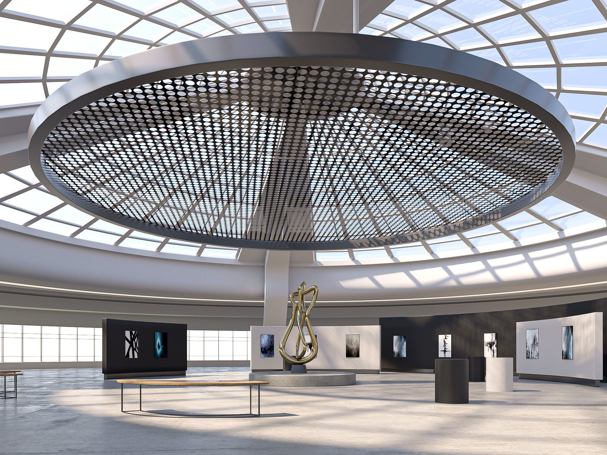 Low poly interior space hall 14 Low-poly 3D model_1