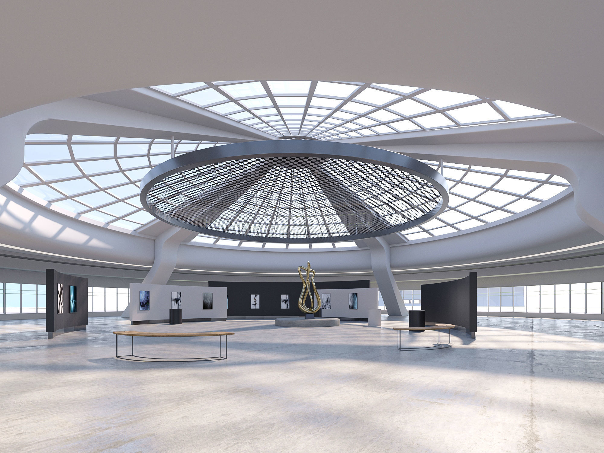 Low poly interior space hall 14 Low-poly 3D model_3