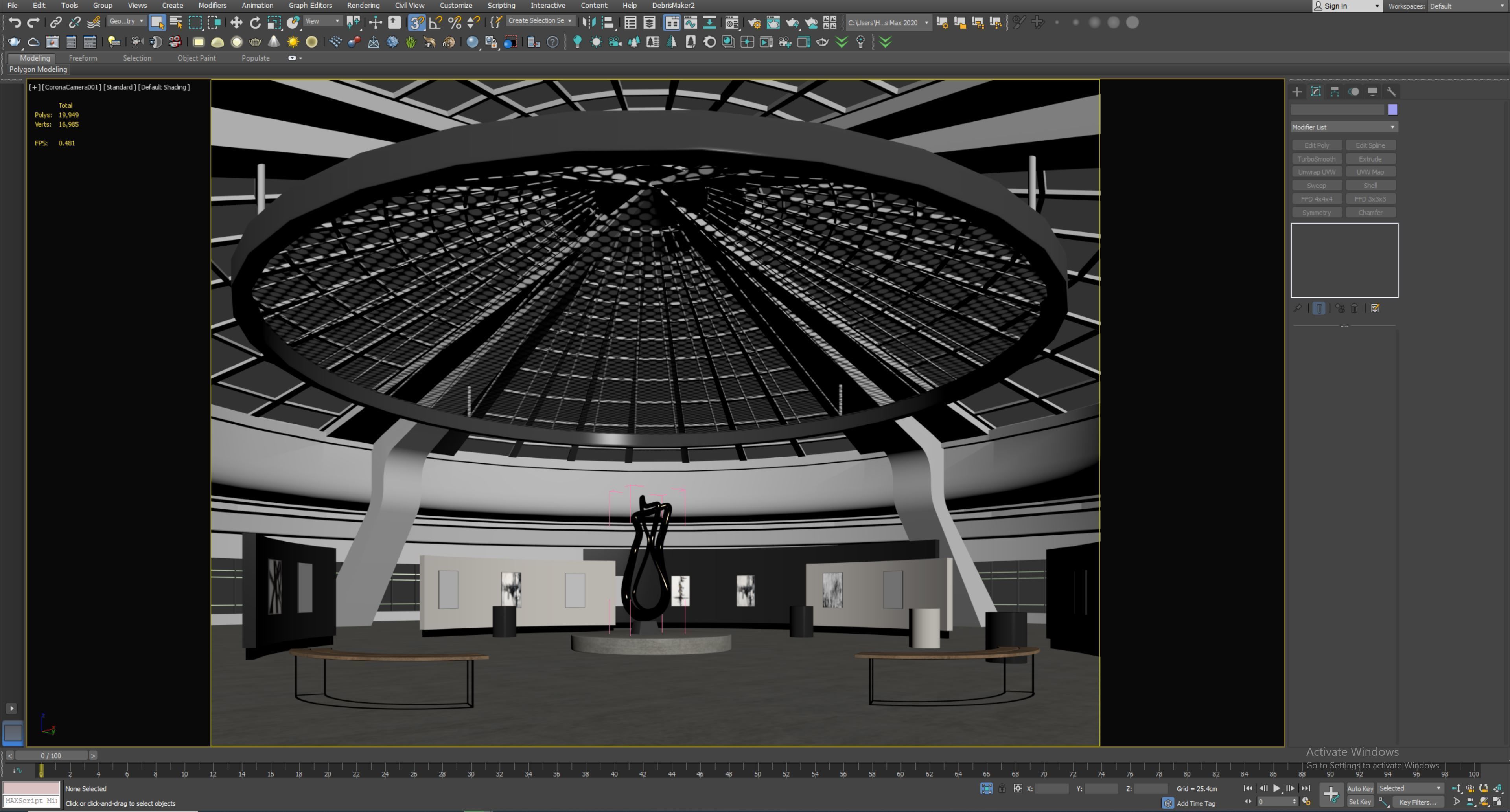 Low poly interior space hall 14 Low-poly 3D model_9