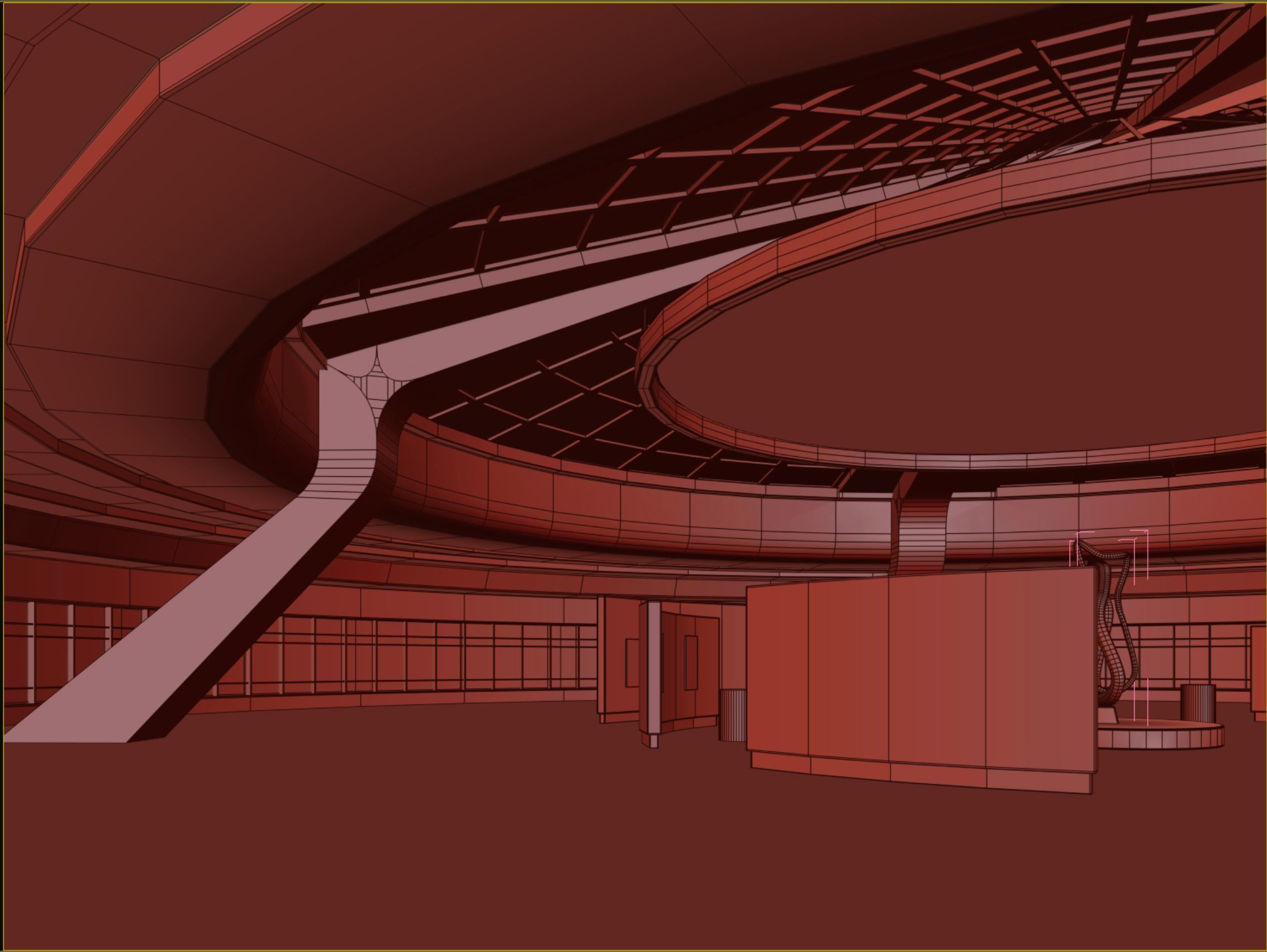 Low poly interior space hall 14 Low-poly 3D model_6