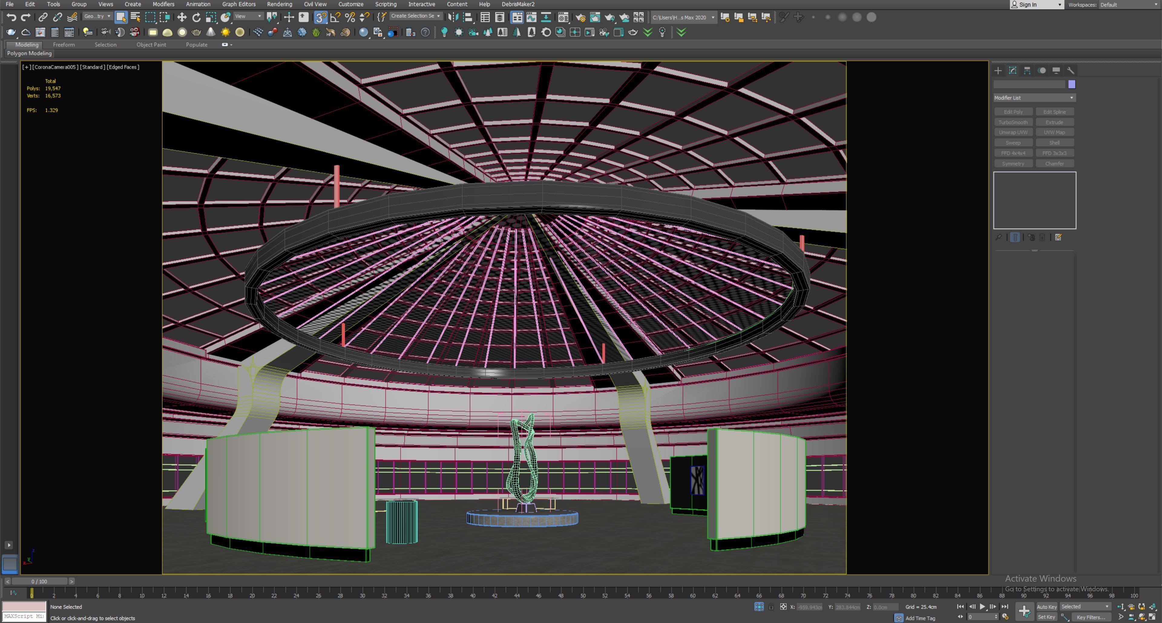 Low poly interior space hall 14 Low-poly 3D model_8