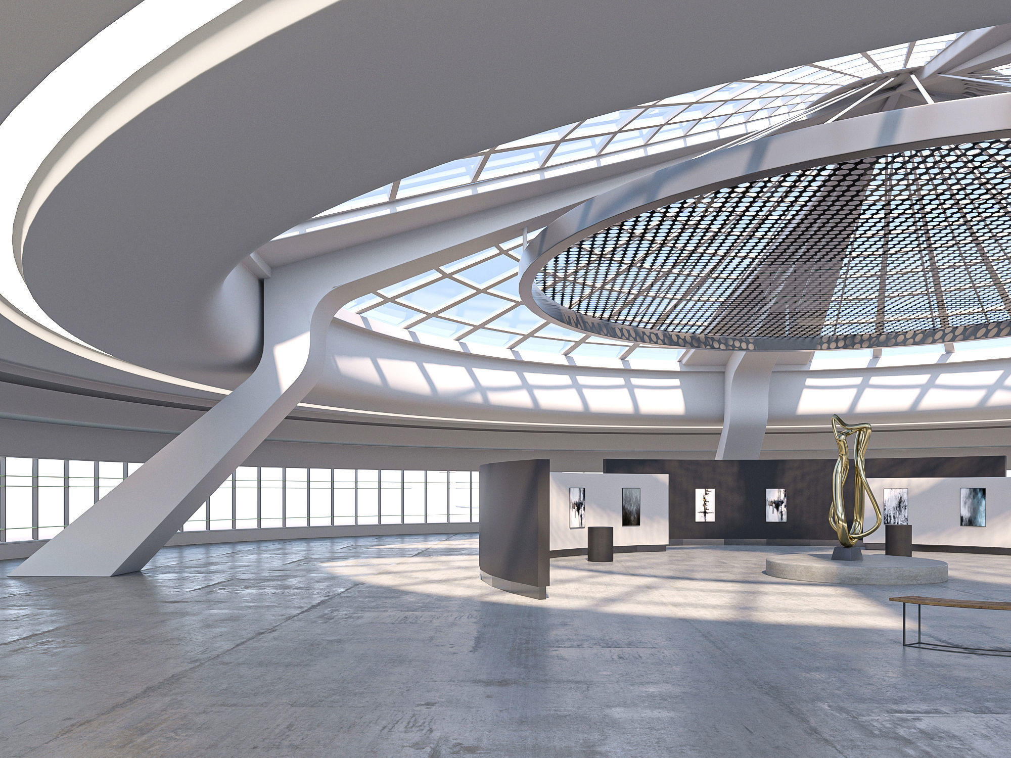 Low poly interior space hall 14 Low-poly 3D model_2