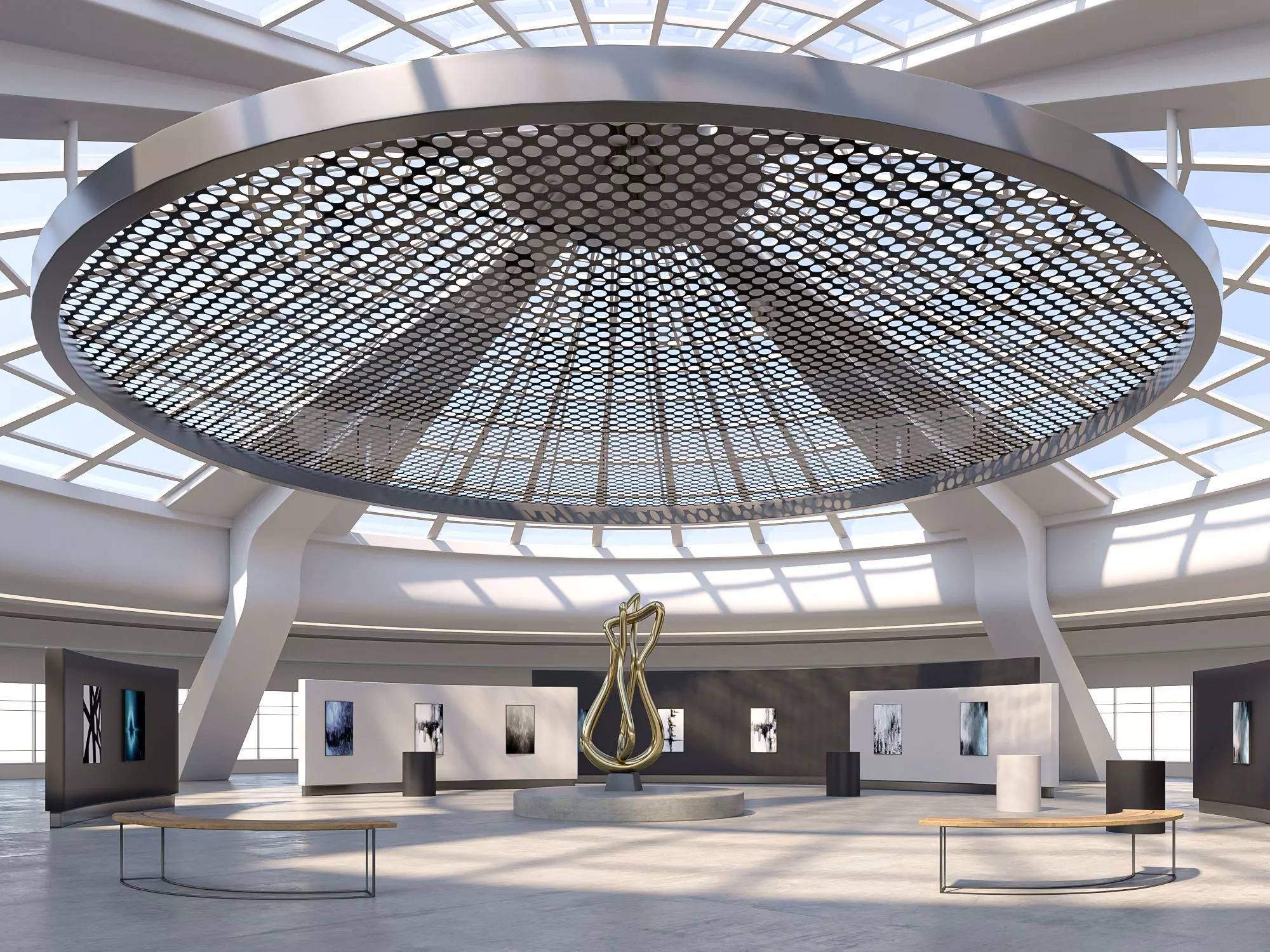 Low poly interior space hall 14 Low-poly 3D model_0