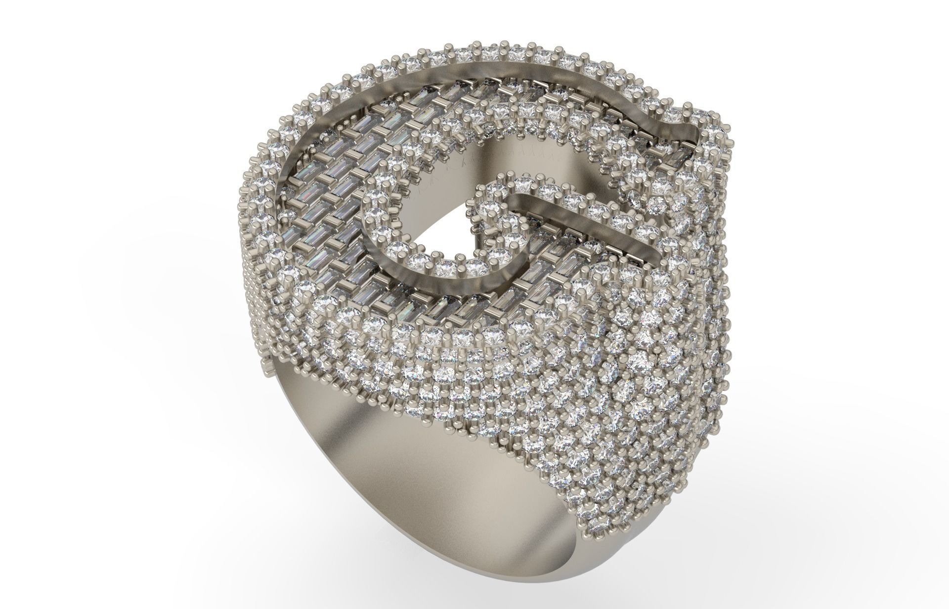 G half way baguete Ring 3D print model_2