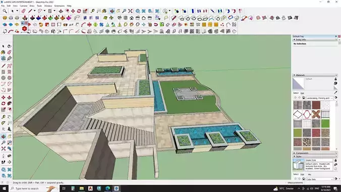 3d model of Podium deck landscape with fountains 3D model