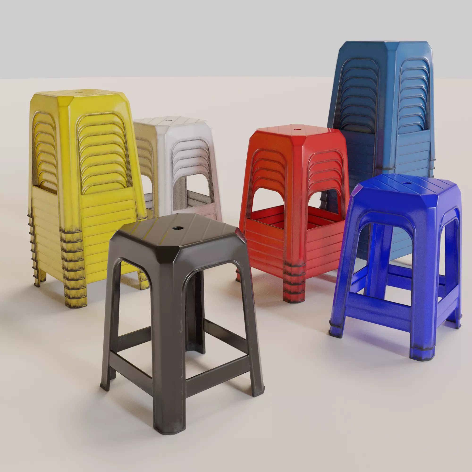 Stackable Plastic Stool Low-poly 3D model_0