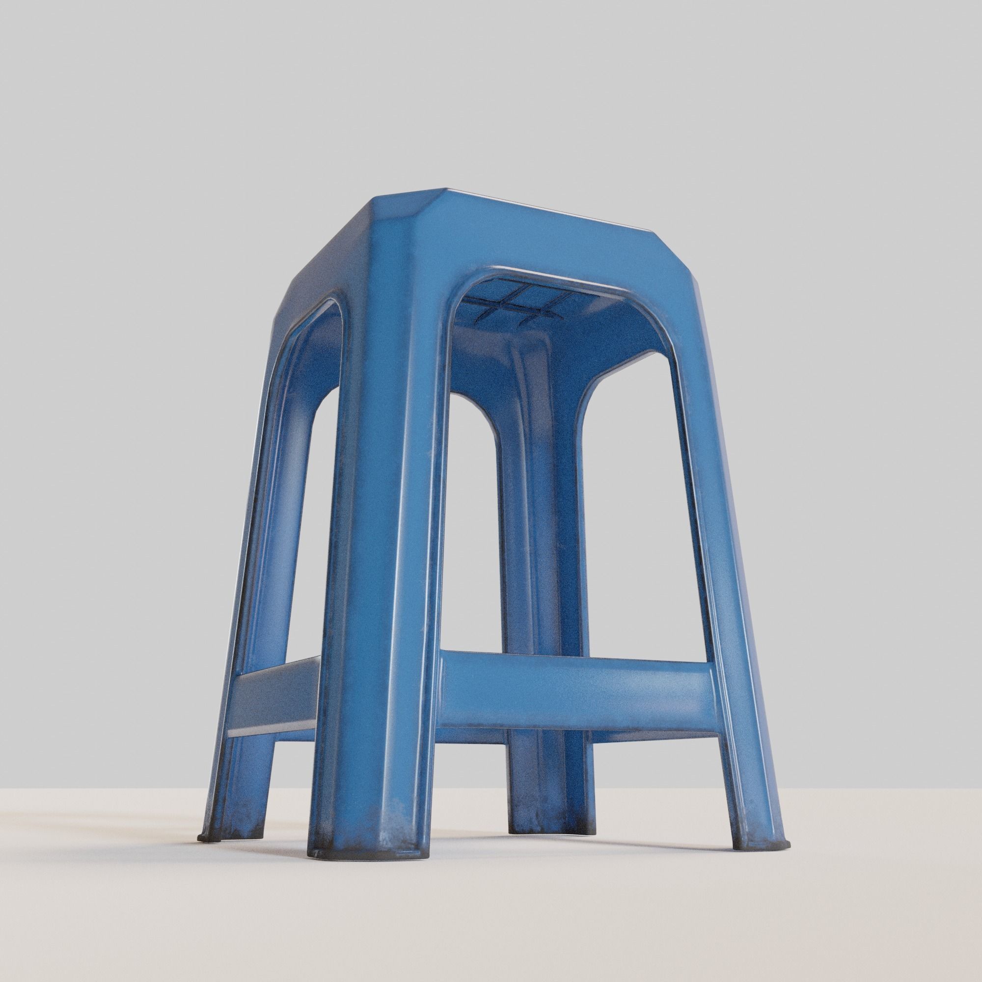 Stackable Plastic Stool Low-poly 3D model_12