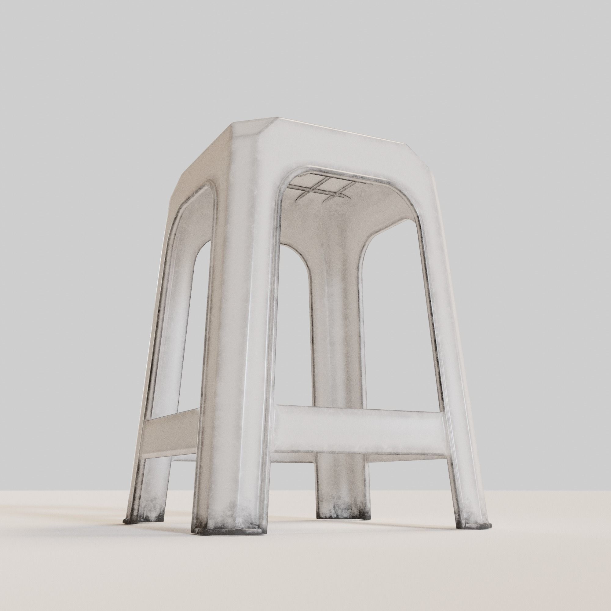 Stackable Plastic Stool Low-poly 3D model_14