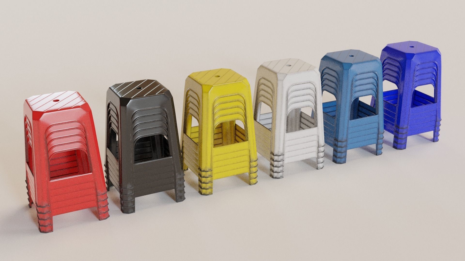 Stackable Plastic Stool Low-poly 3D model_2