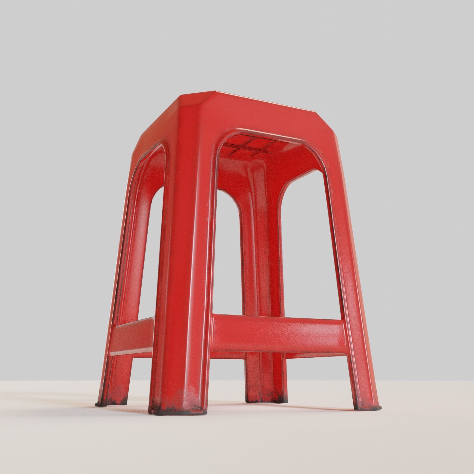 Stackable Plastic Stool Low-poly 3D model_13