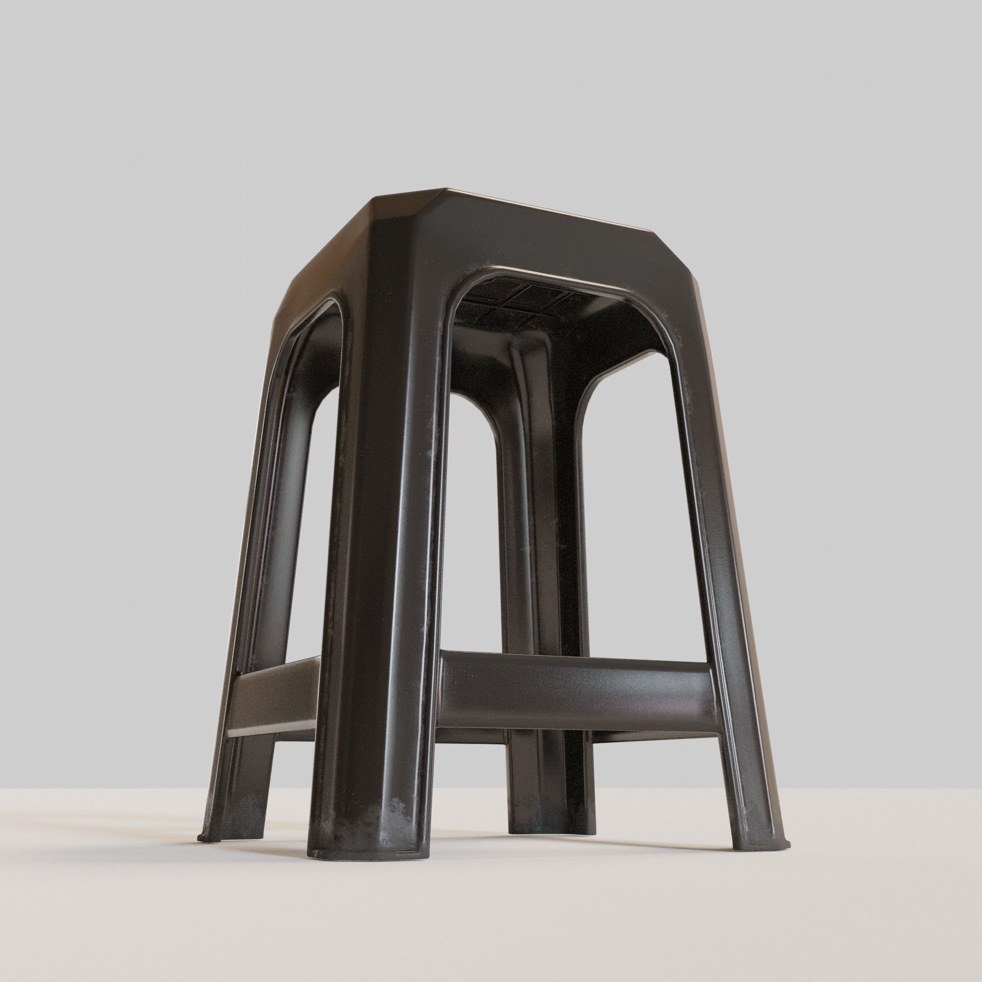 Stackable Plastic Stool Low-poly 3D model_10