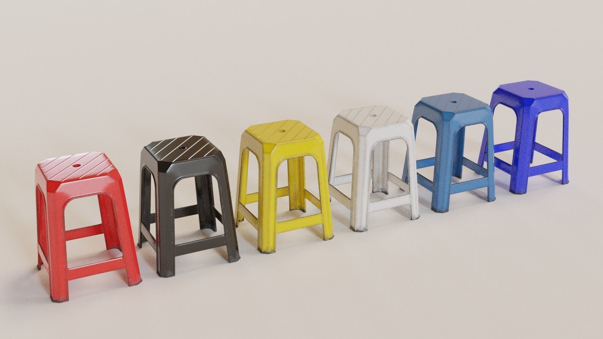 Stackable Plastic Stool Low-poly 3D model_1