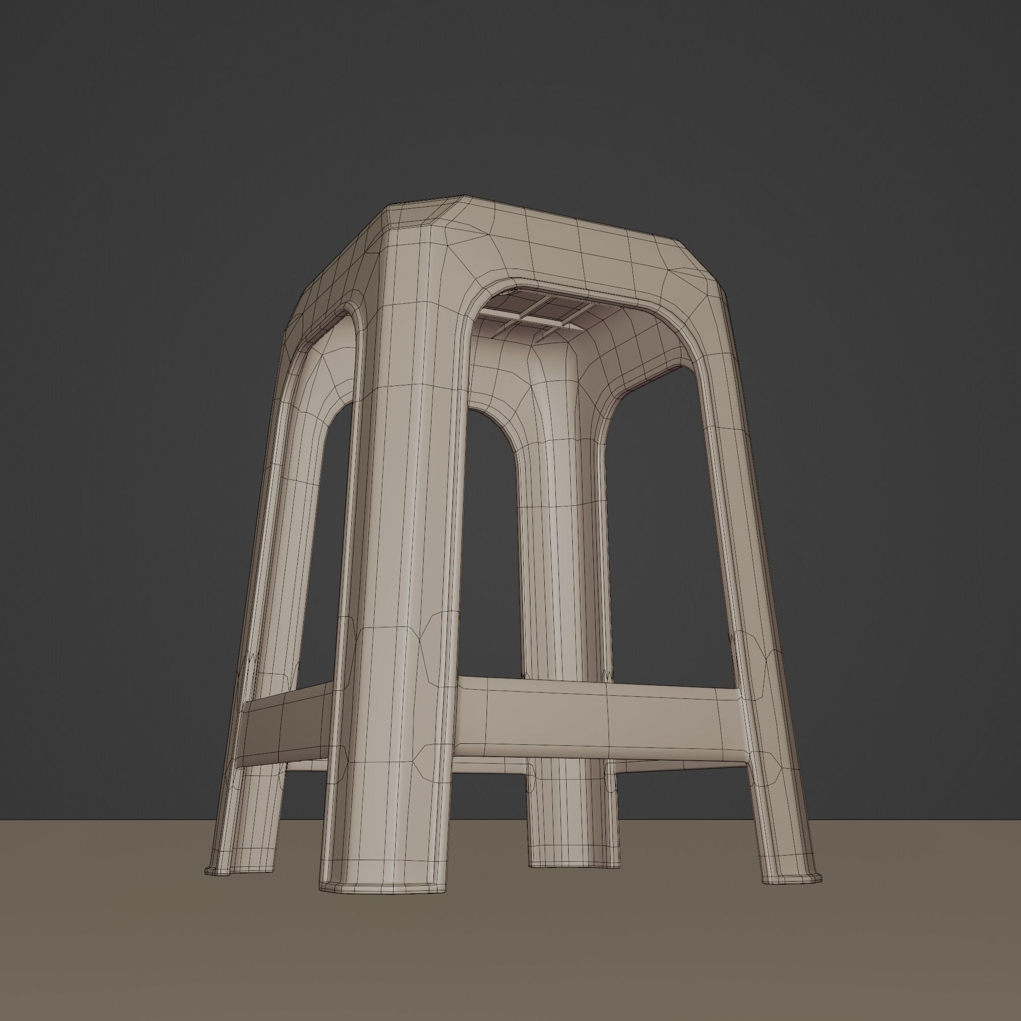 Stackable Plastic Stool Low-poly 3D model_24