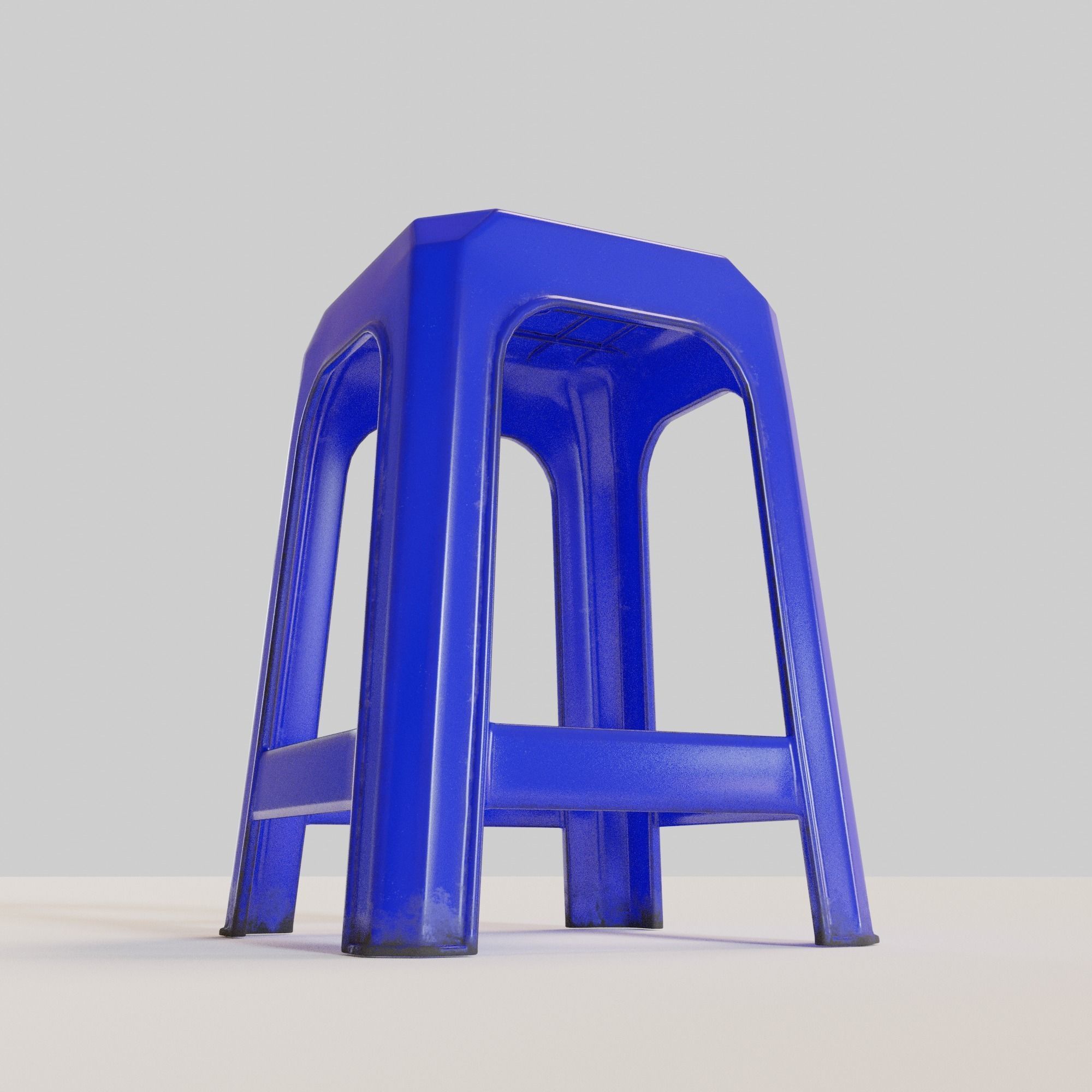 Stackable Plastic Stool Low-poly 3D model_11
