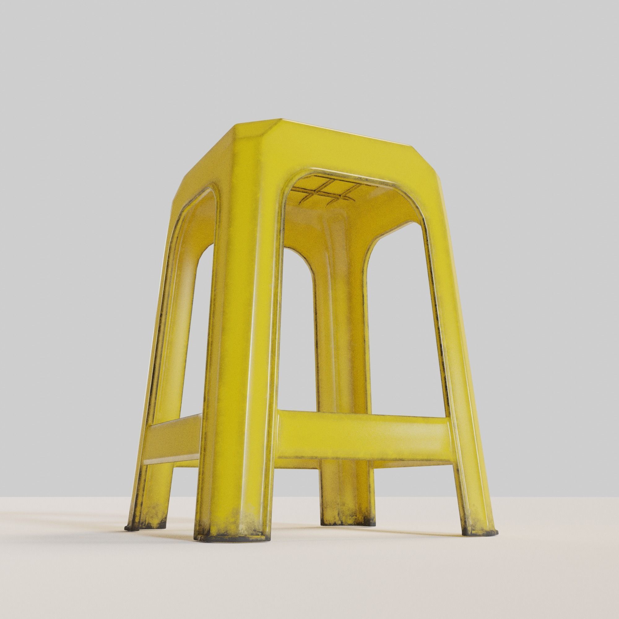 Stackable Plastic Stool Low-poly 3D model_15