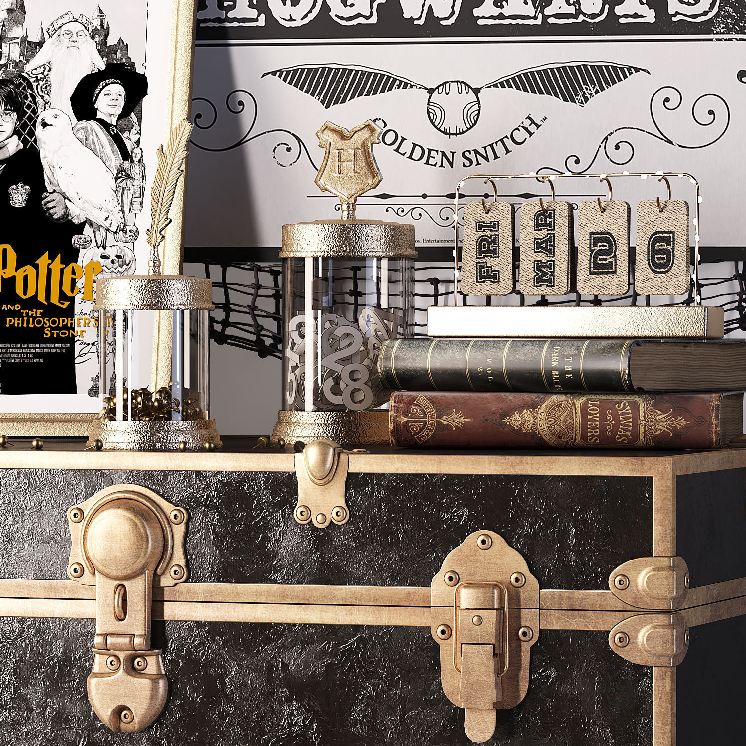 Pottery Barn Harry Potter Hufflepuff Trunk Quidditch Decor 3D model_3