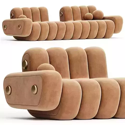 21st Century Dakota Sofa Armrest Aged Brushed Brass Nobuck 3D model