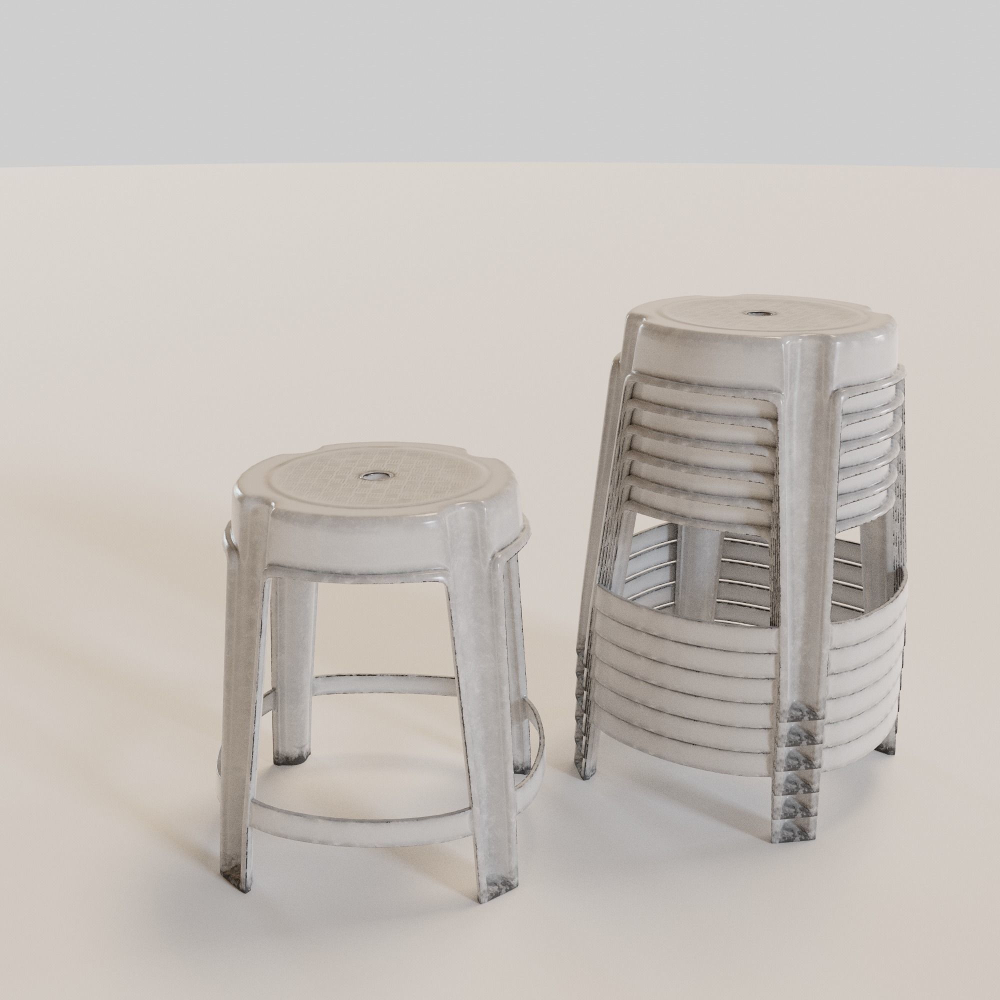 Stackable Plastic Stool Low-poly 3D model_4