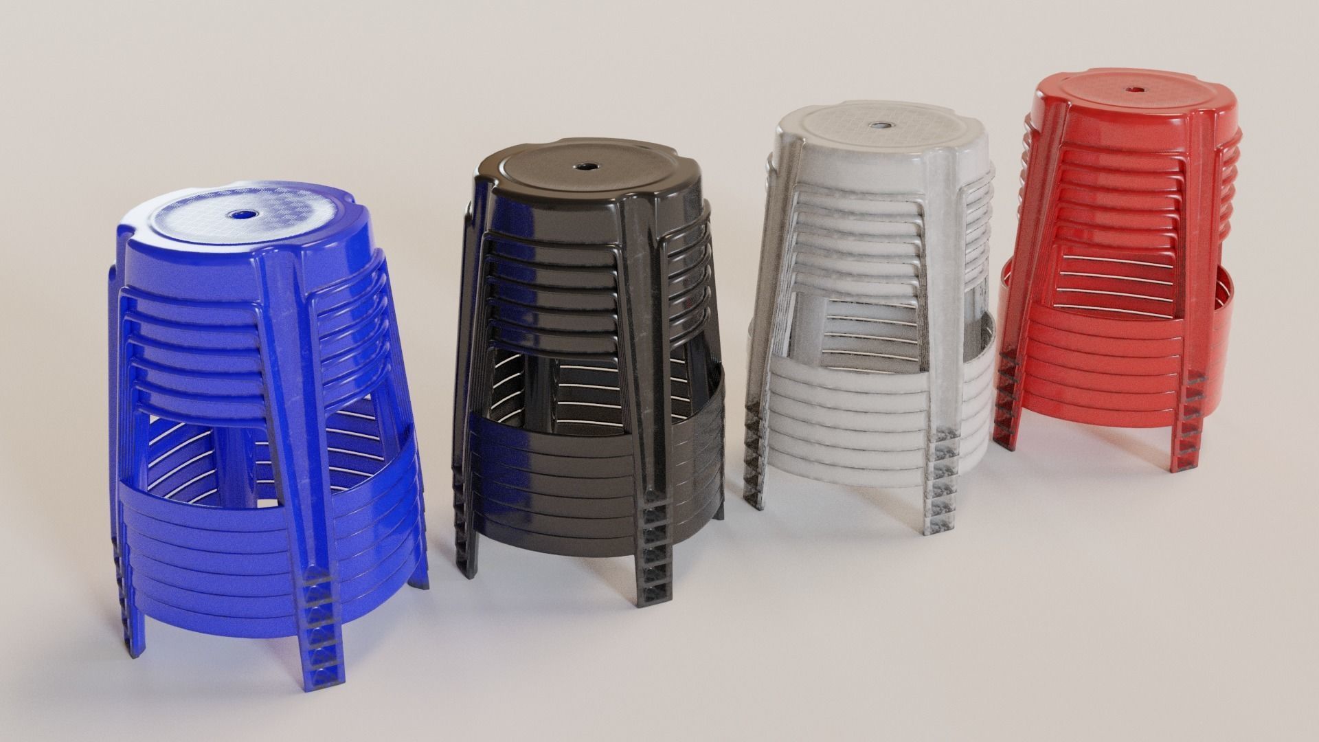 Stackable Plastic Stool Low-poly 3D model_6