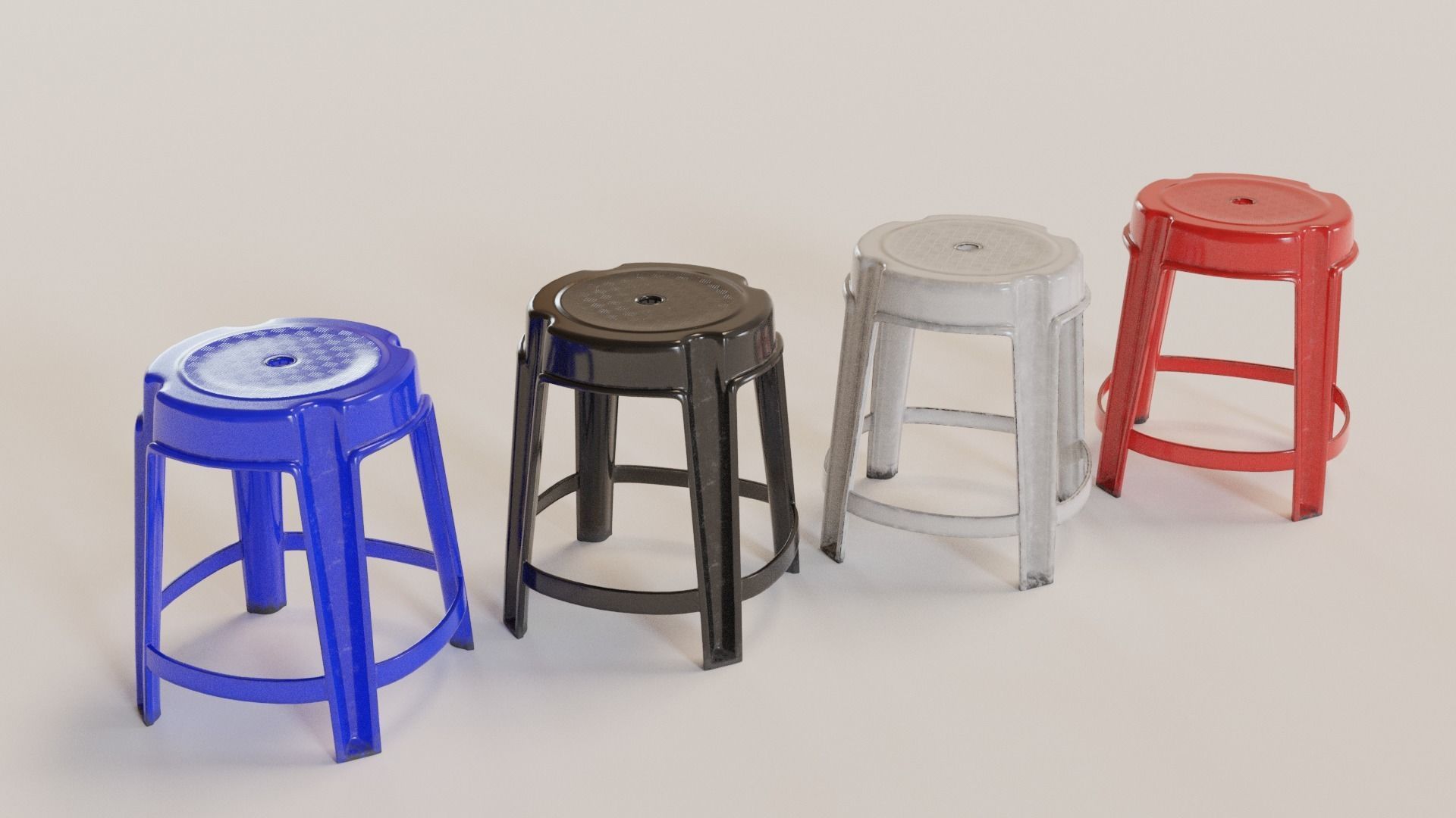 Stackable Plastic Stool Low-poly 3D model_5