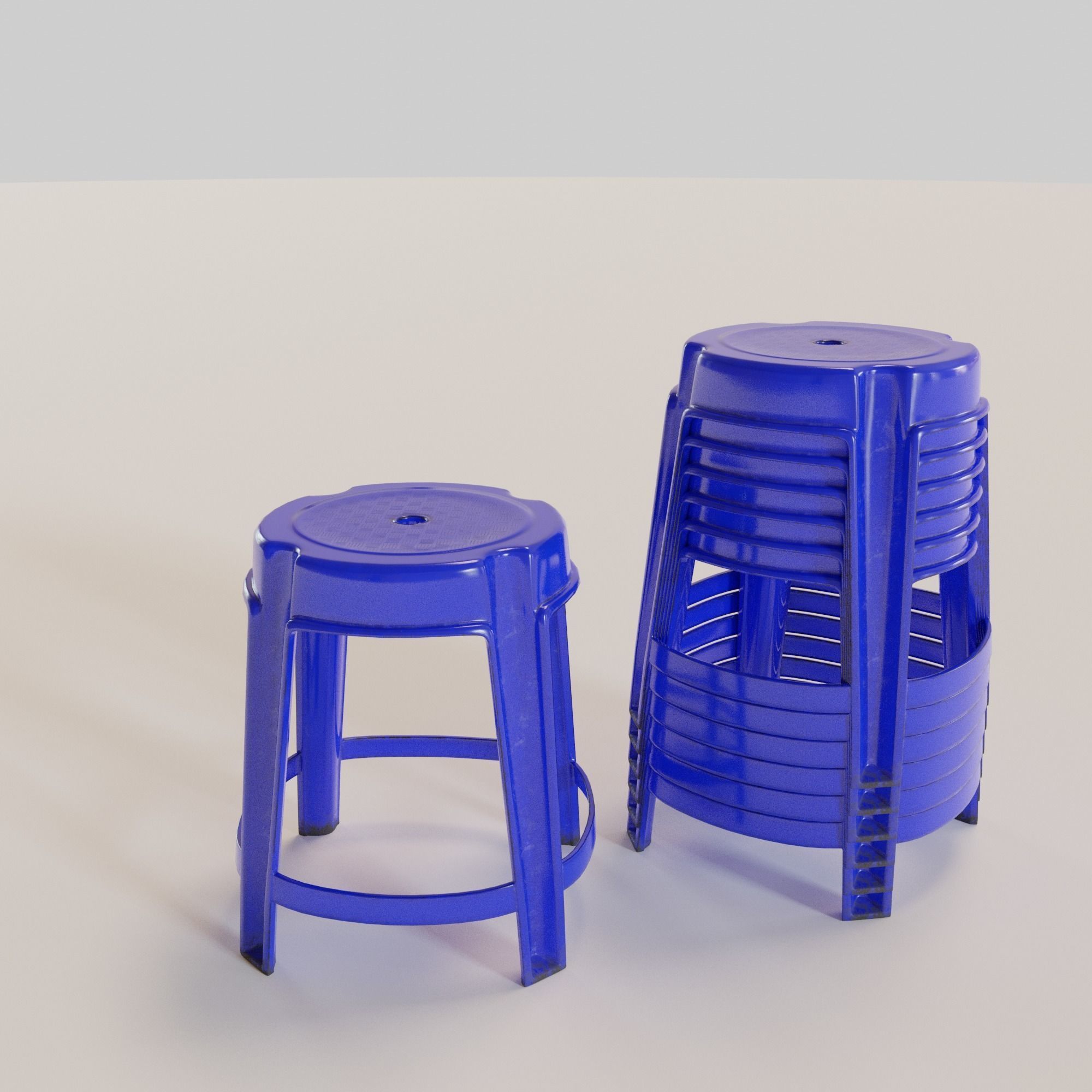 Stackable Plastic Stool Low-poly 3D model_2