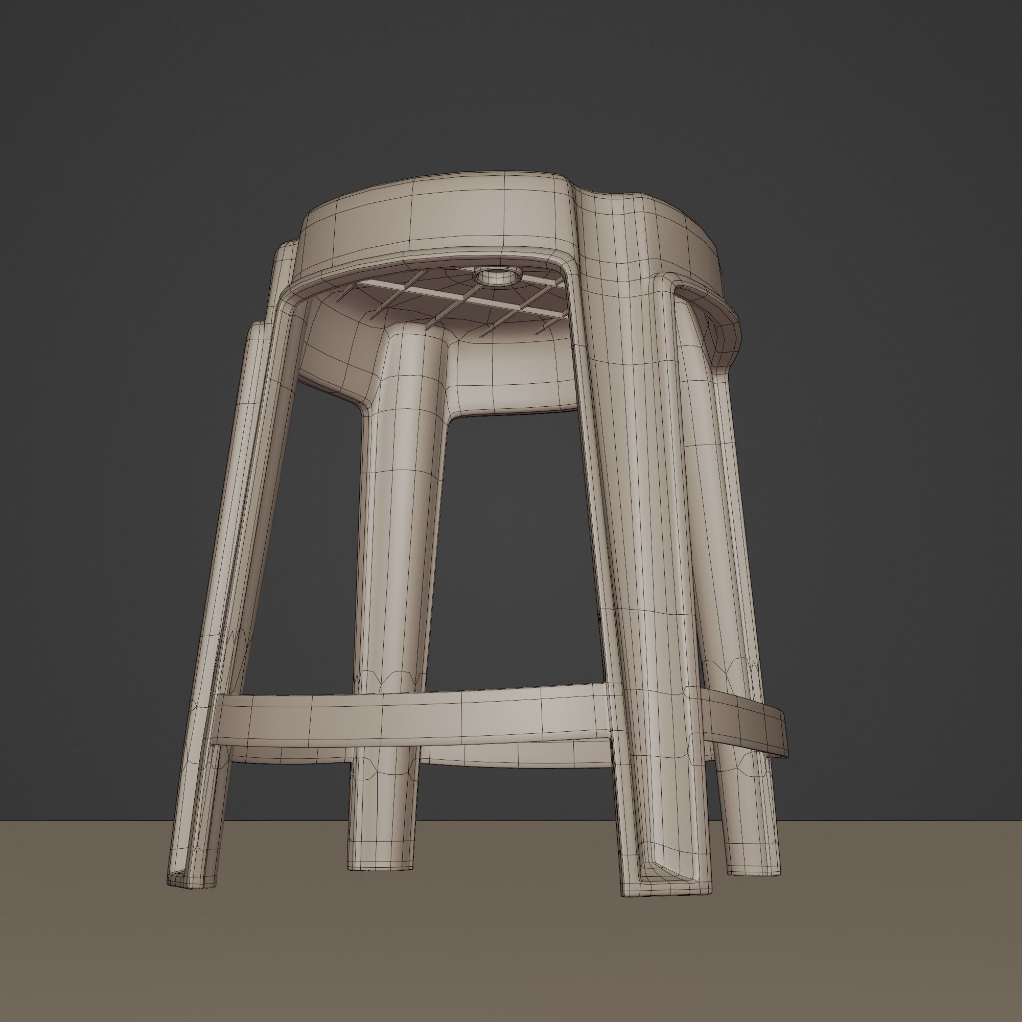 Stackable Plastic Stool Low-poly 3D model_20