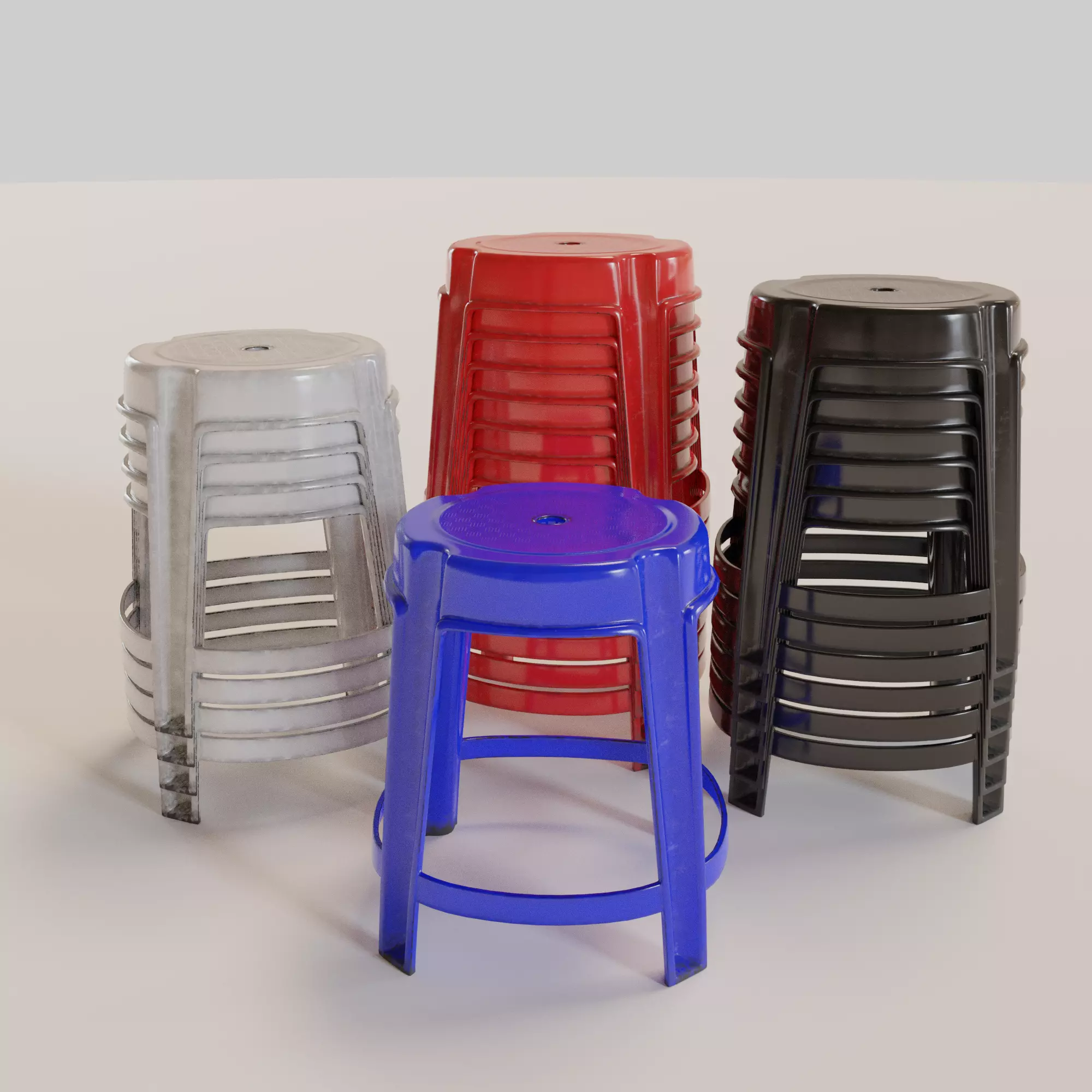 Stackable Plastic Stool Low-poly 3D model_0