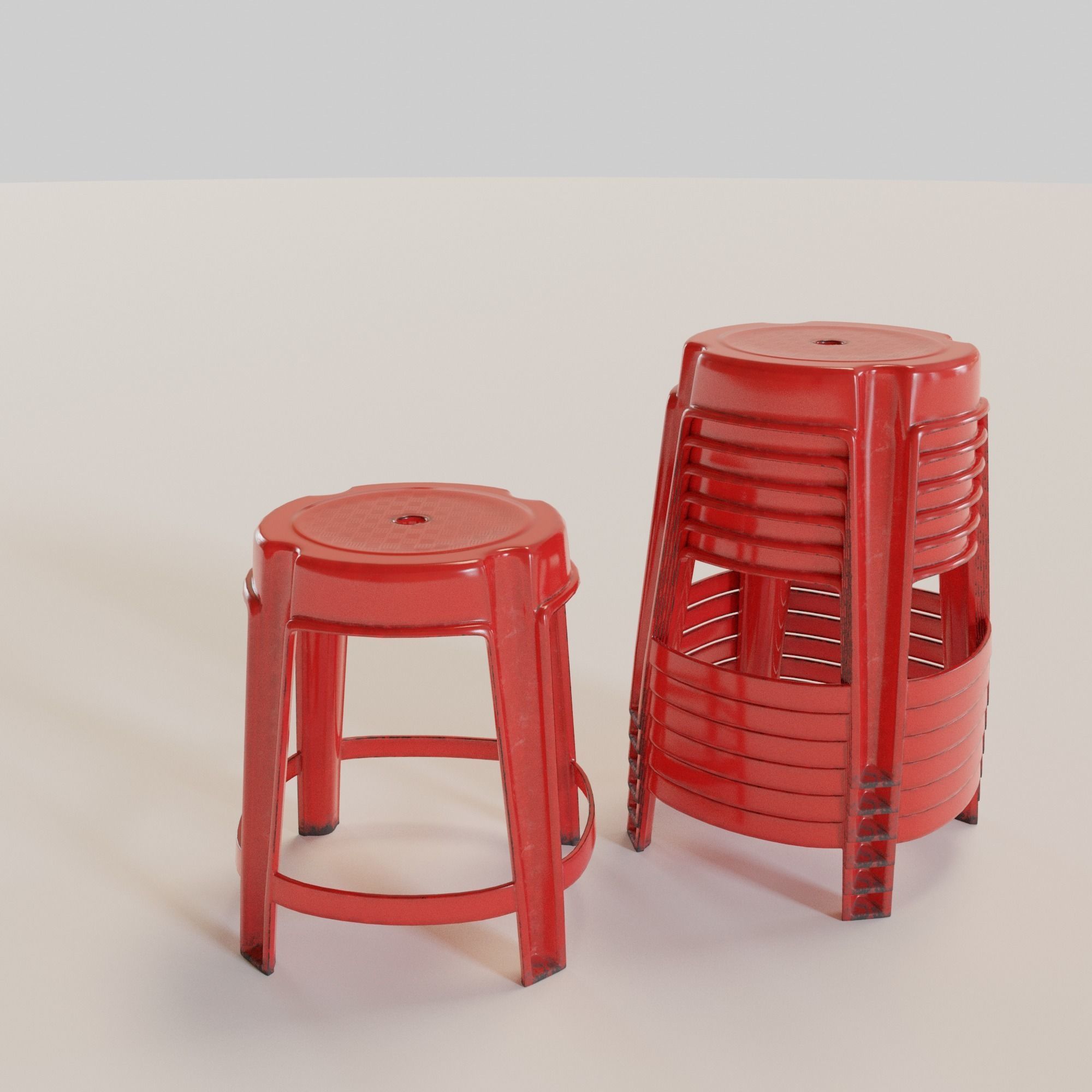Stackable Plastic Stool Low-poly 3D model_3