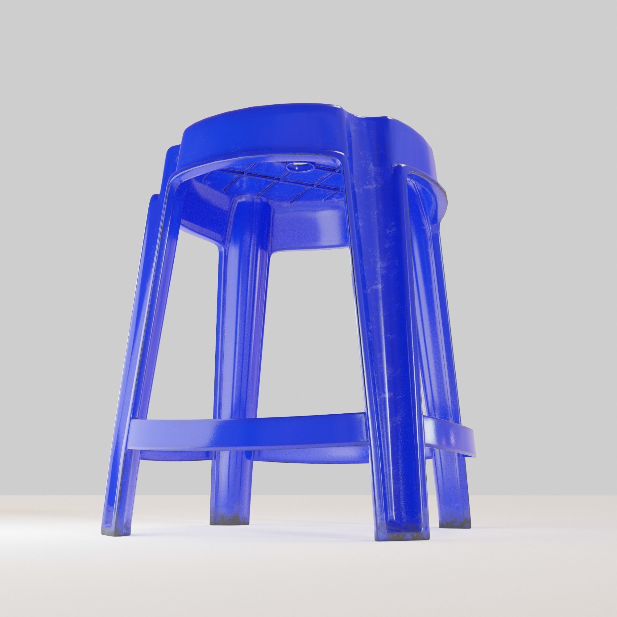 Stackable Plastic Stool Low-poly 3D model_12