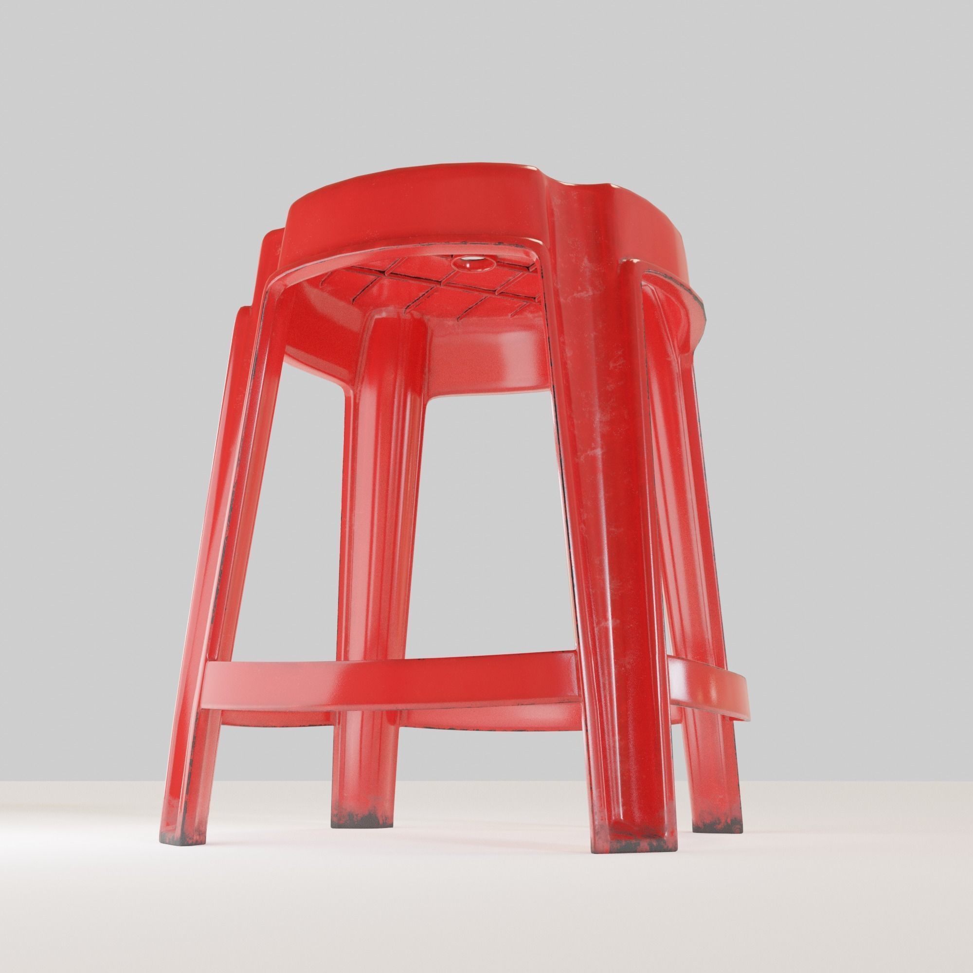 Stackable Plastic Stool Low-poly 3D model_13