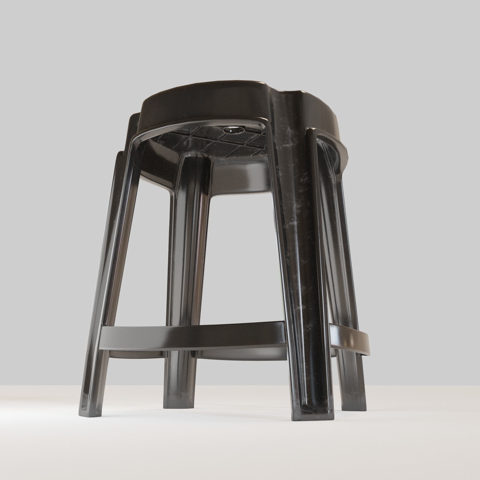 Stackable Plastic Stool Low-poly 3D model_11
