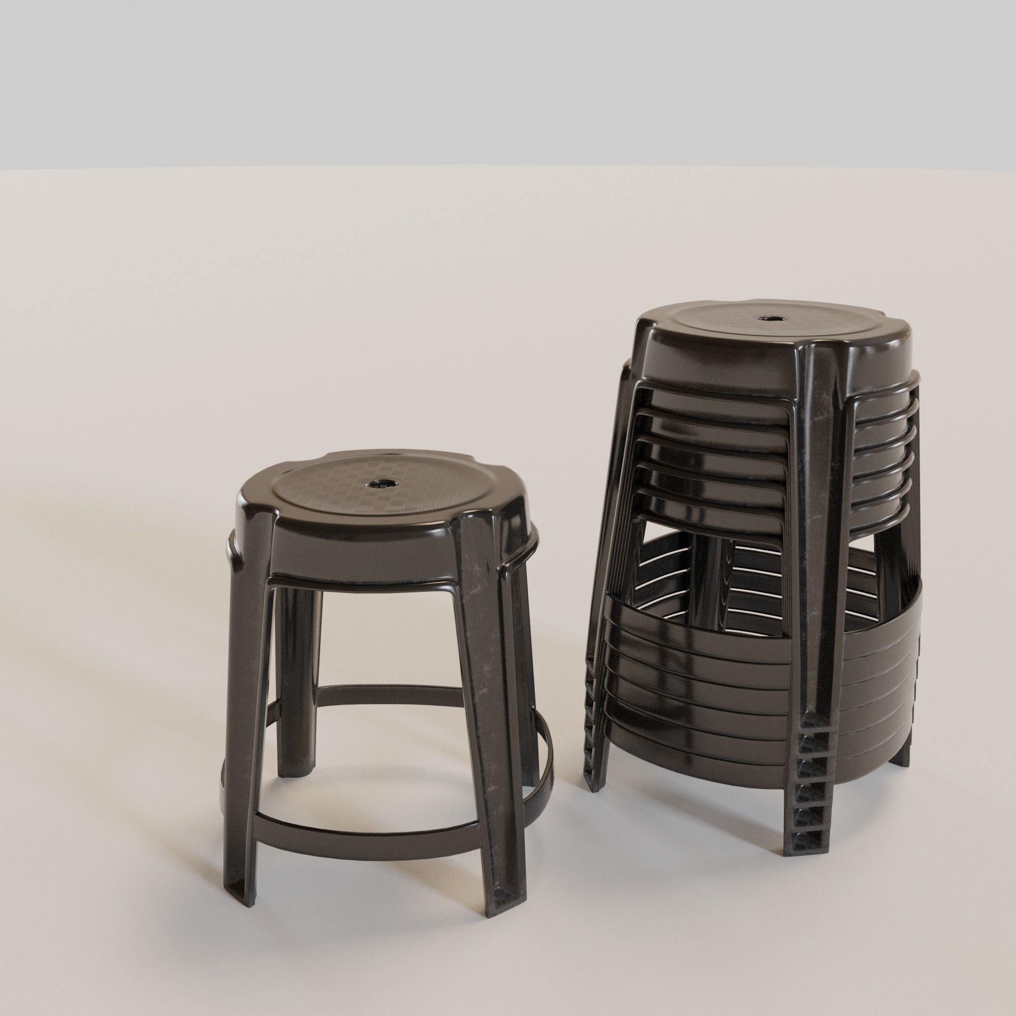 Stackable Plastic Stool Low-poly 3D model_1
