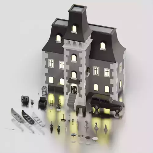 Wednesday House props cartoon assets Low-poly 3D model