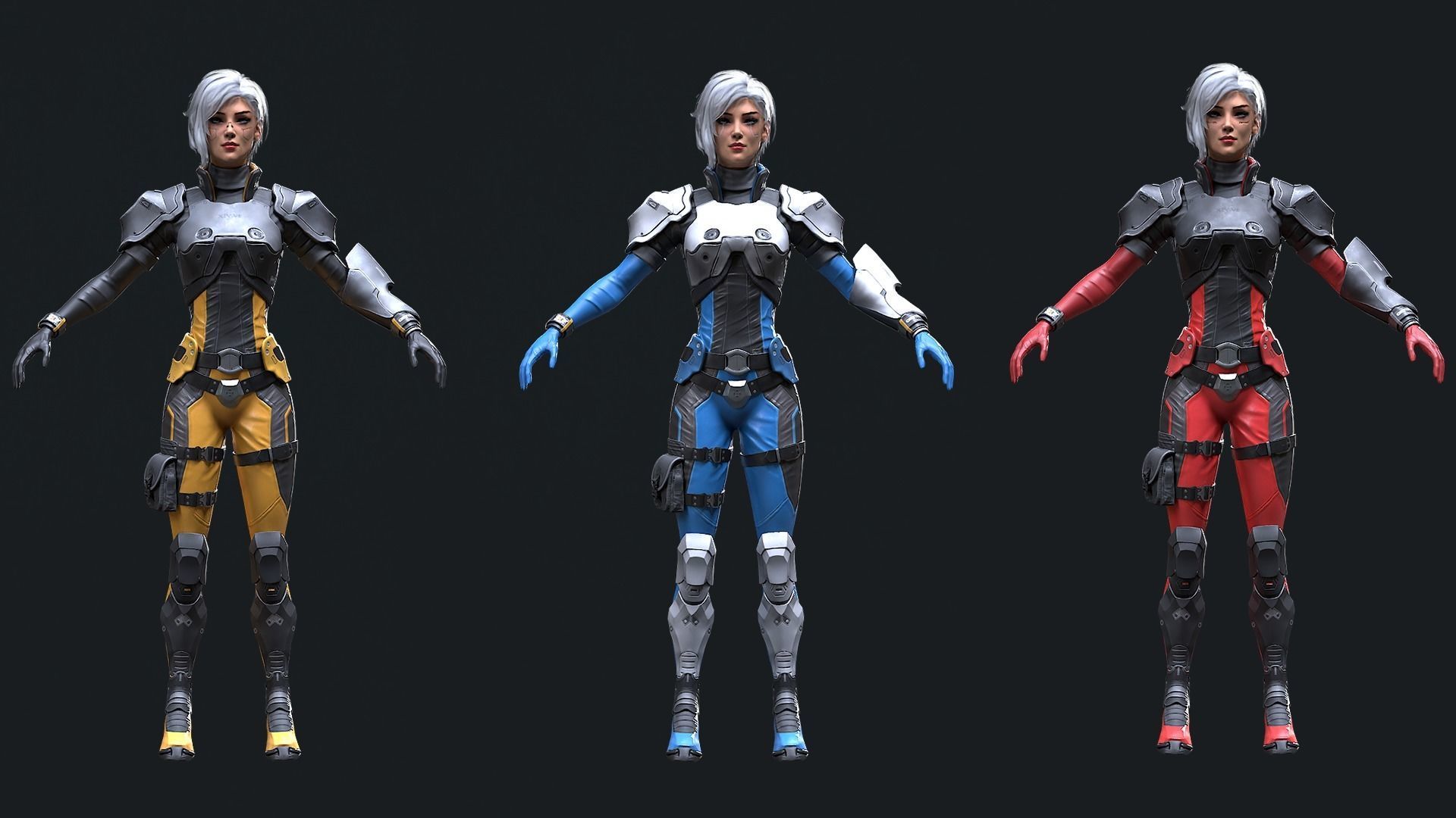 Sci-Fi Girl 1 - Game - Ready Low-poly 3D model_10