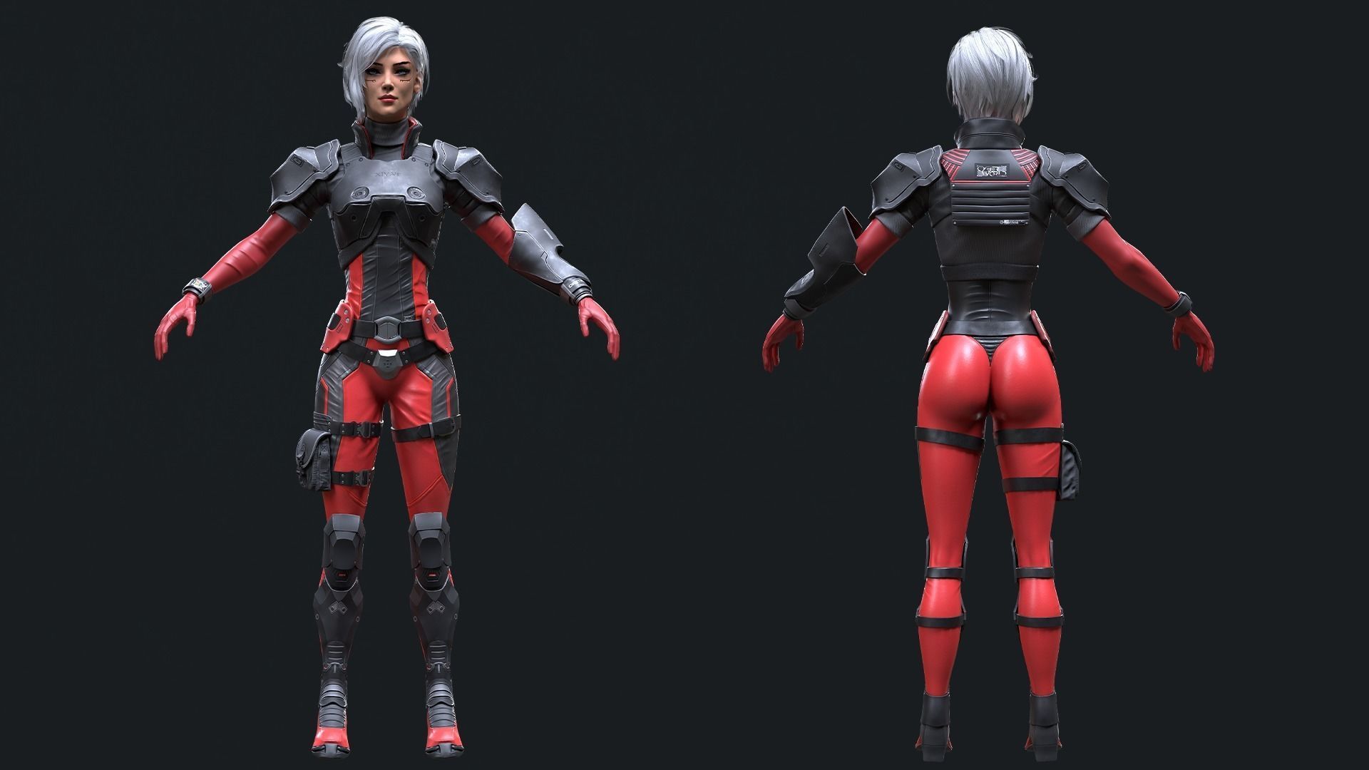 Sci-Fi Girl 1 - Game - Ready Low-poly 3D model_11
