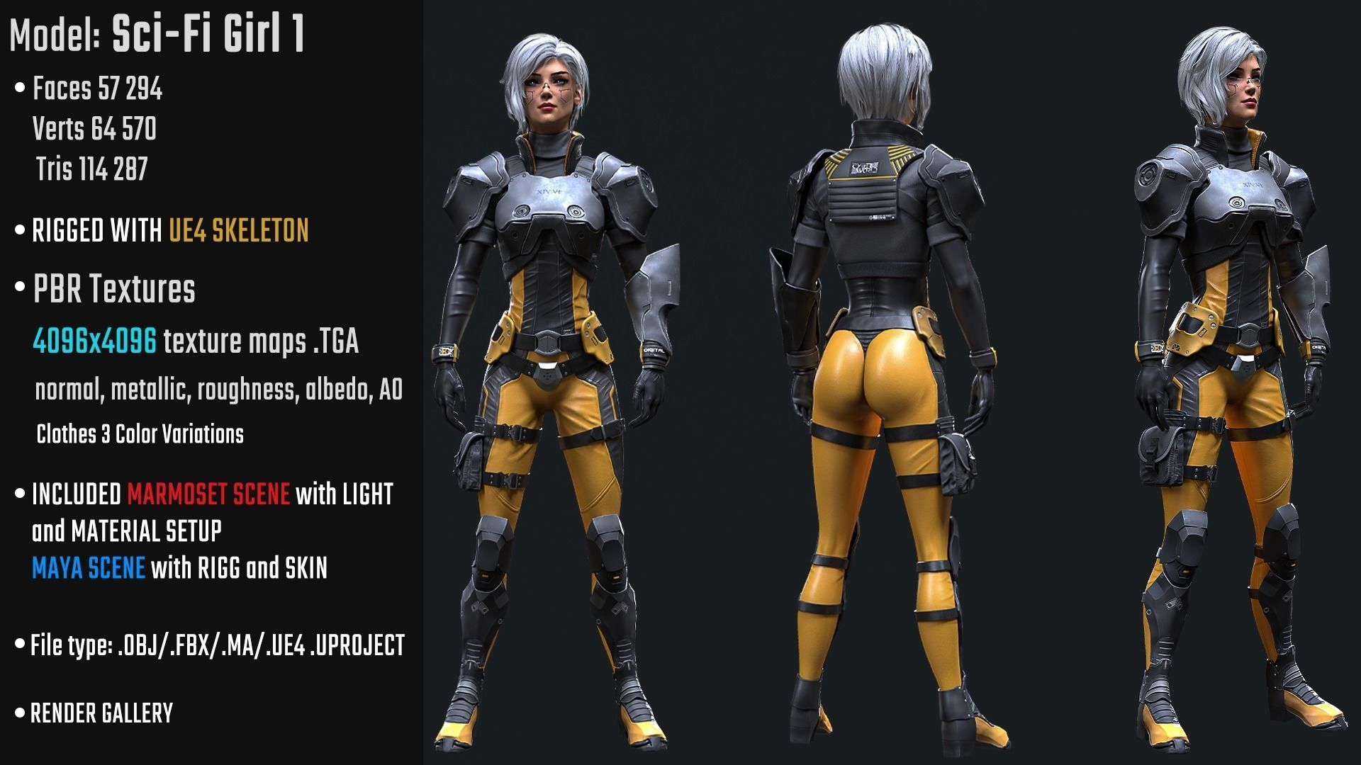 Sci-Fi Girl 1 - Game - Ready Low-poly 3D model_2