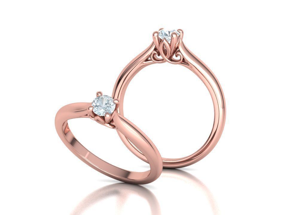 Paris Classic Solitaire Promise Ring with 4mm diamond 4prong 3D print model_2