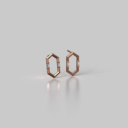 minimal gold and silver baguette earrings Free 3D print model
