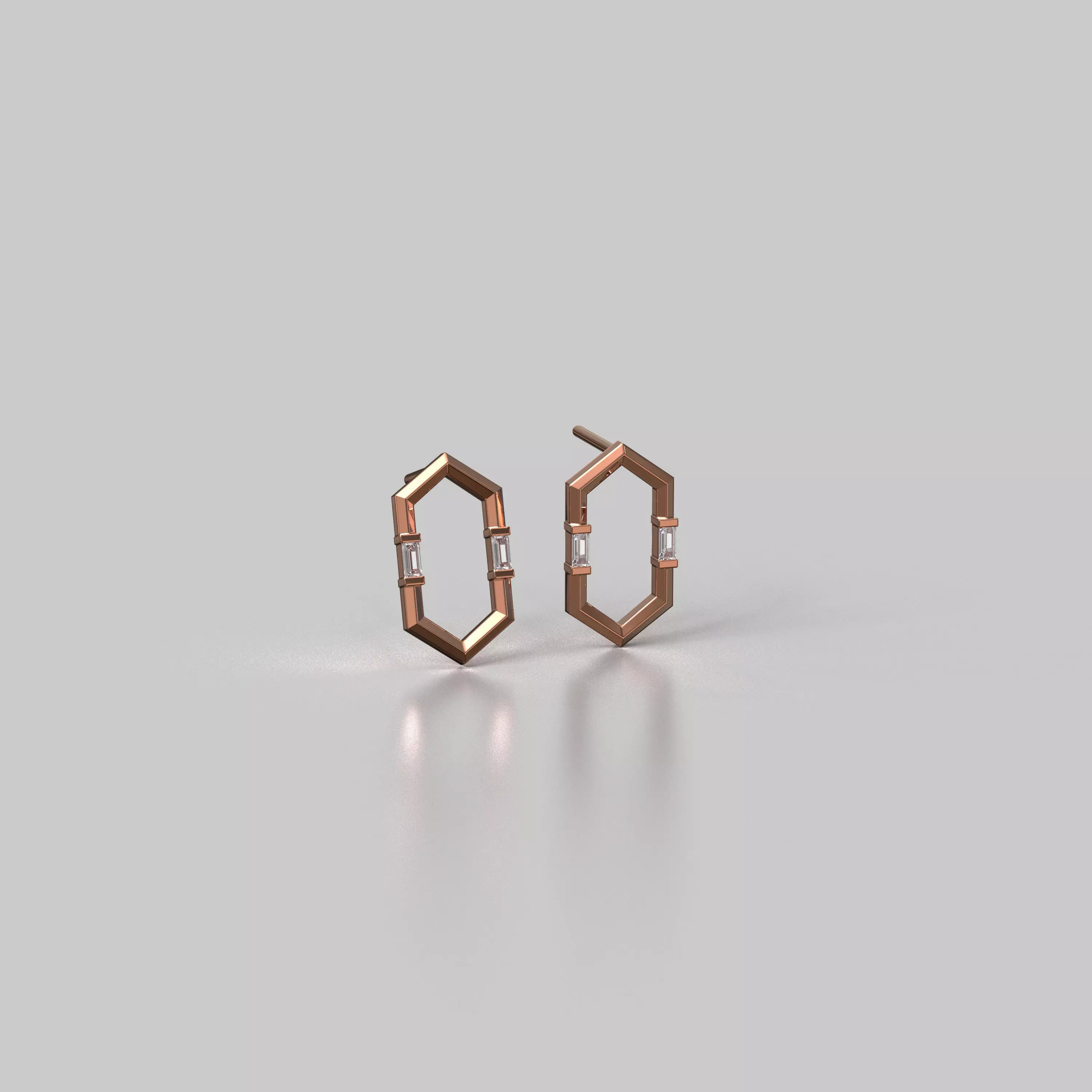minimal gold and silver baguette earrings Free 3D print model