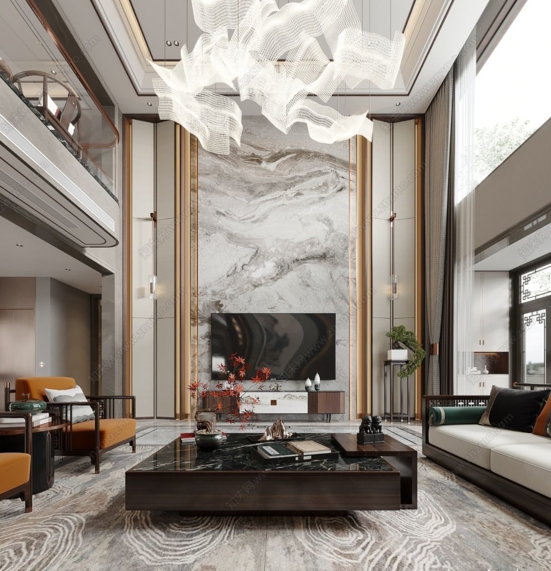 Chinese style villa interior design scene 02 3D model 3D model_1