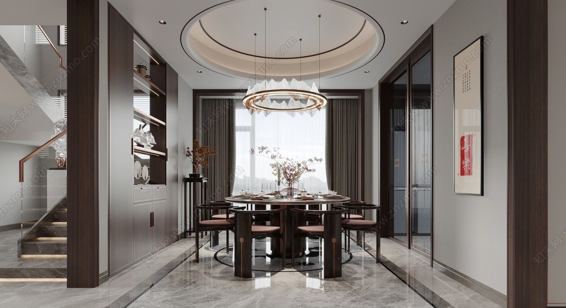 Chinese style villa interior design scene 02 3D model 3D model_2