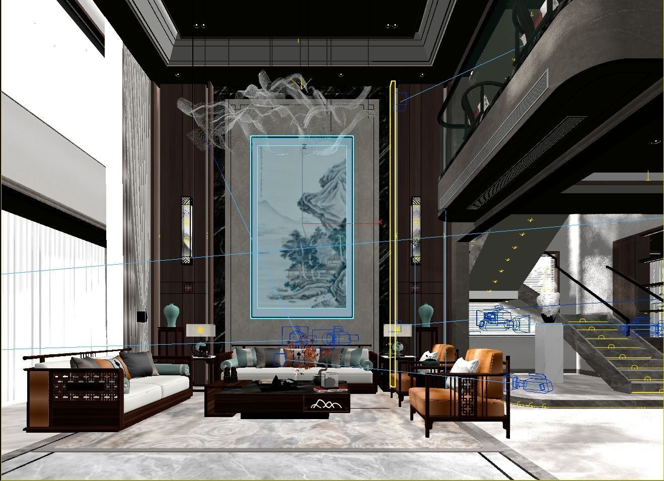 Chinese style villa interior design scene 02 3D model 3D model_4