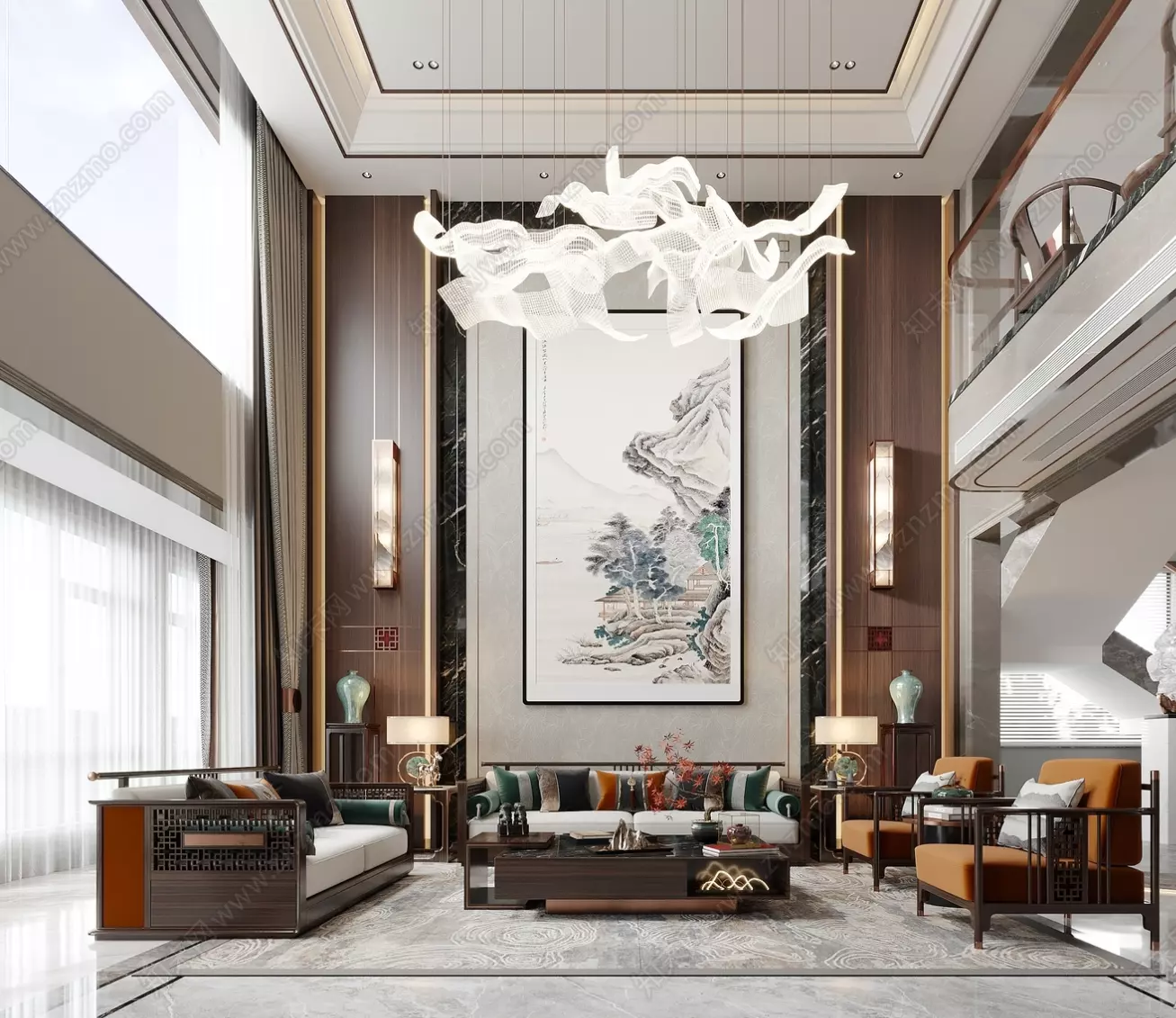 Chinese style villa interior design scene 02 3D model 3D model_0