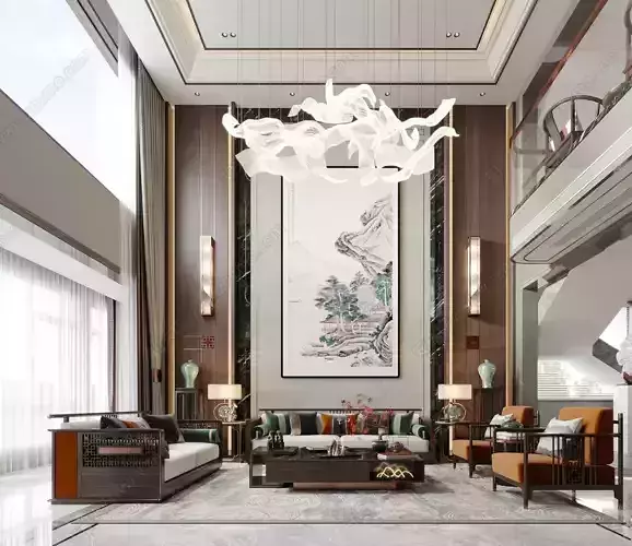 Chinese style villa interior design scene 02 3D model 3D model