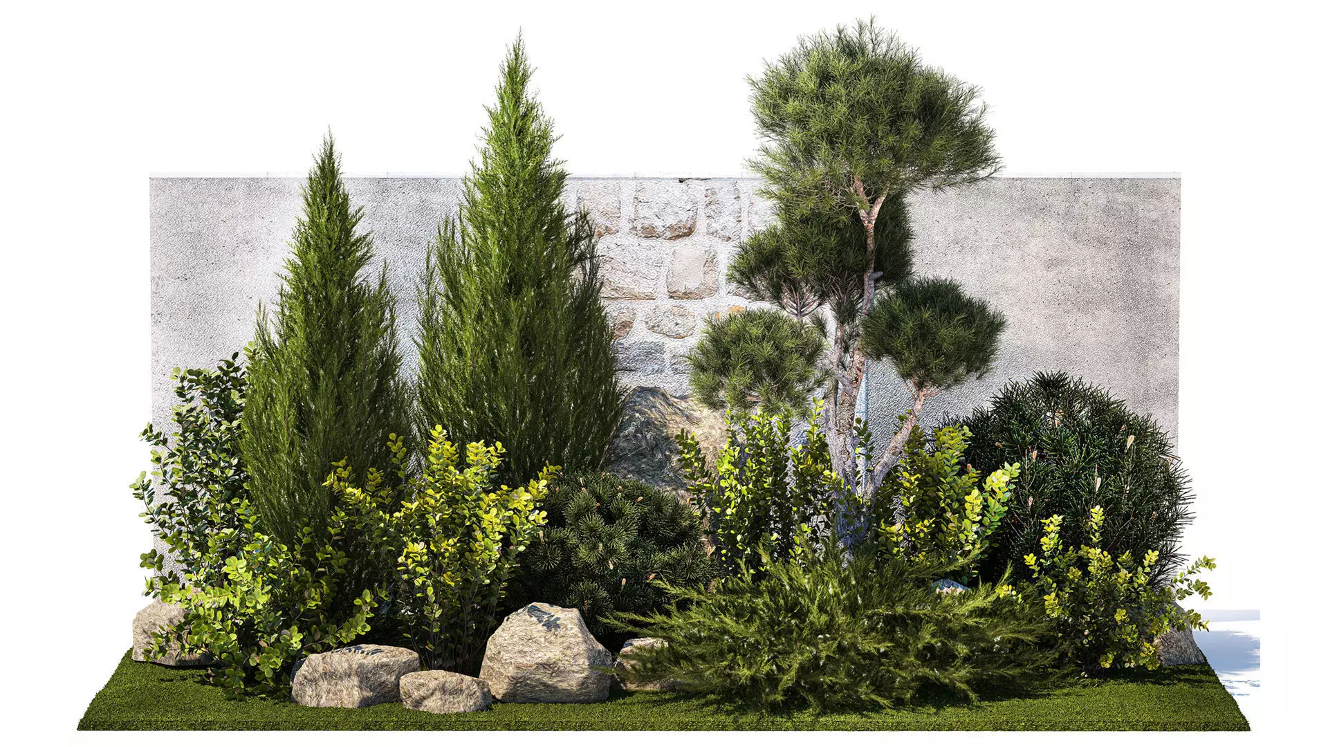 Beautiful garden with thuja cypress pine juniper 1374 3D model